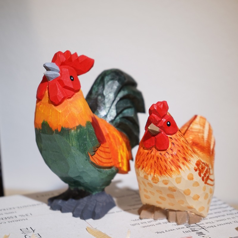 Home Office Freelancer - รูปปั้นไก่และไก่แม่ทำมือจากไม้ ตกแต่งโต๊ะทำงานในบ้านหรือสำนักงาน แนวชนบท ชุดของตกแต่งจิ๋ว DIY สำหรับตกแต่งสวน