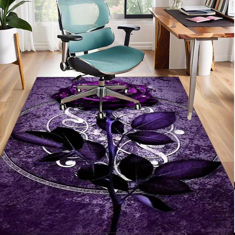 Home Office Interior Design - พรมใบไม้สีม่วงสำหรับตกแต่งสำนักงานอย่างหรูหรา | พรมพื้นลายดอกไม้แบบนามธรรมพร้อมใบไม้สีม่วง | การออกแบบตกแต่งภายในสุดหรู