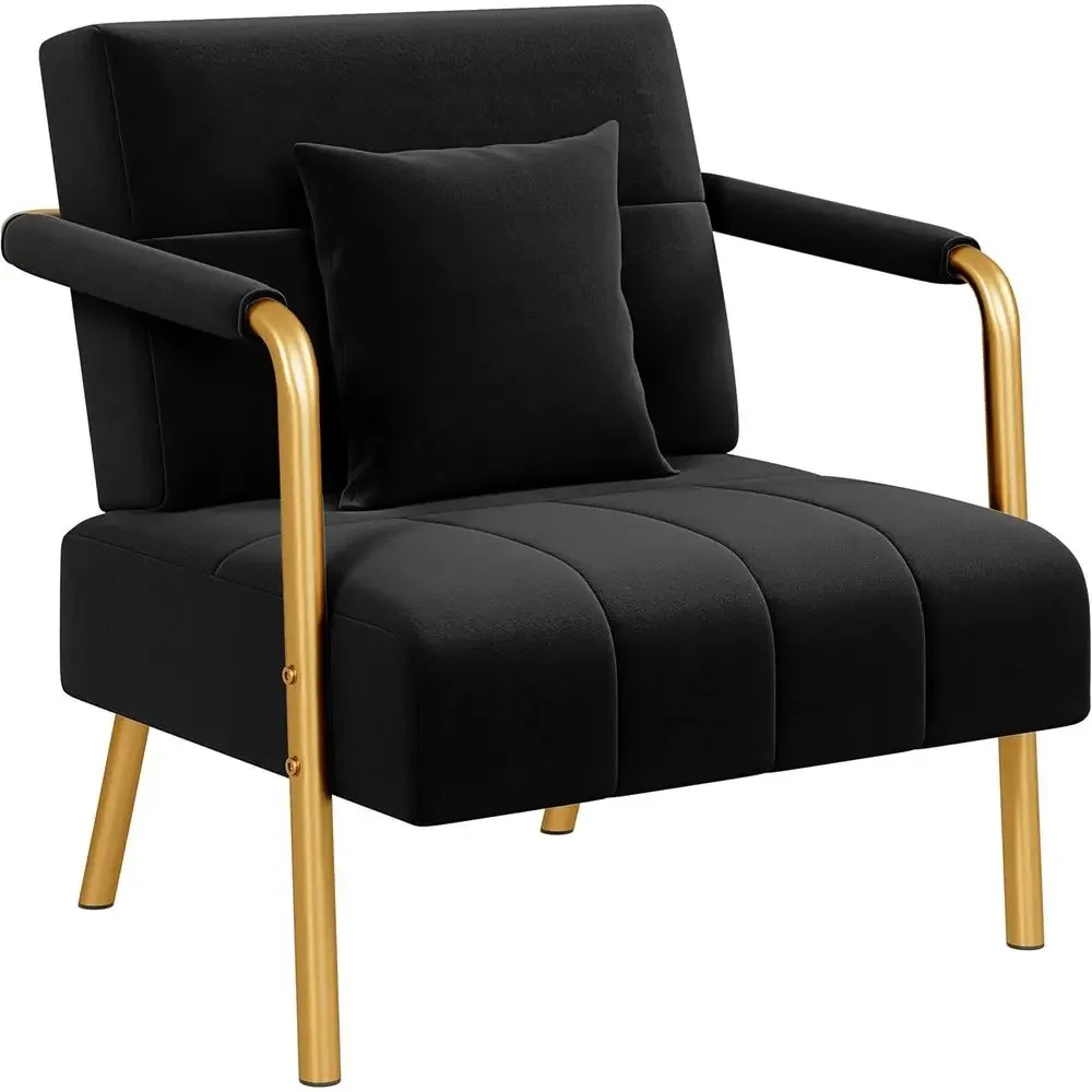Home Office With Sofa - โซฟาผ้ากำมะหยี่สีดำขนาดกว้าง 30 นิ้ว ดีไซน์หรูหรา พร้อมขาและที่วางแขนโลหะสีทอง เหมาะสำหรับห้องนั่งเล่น