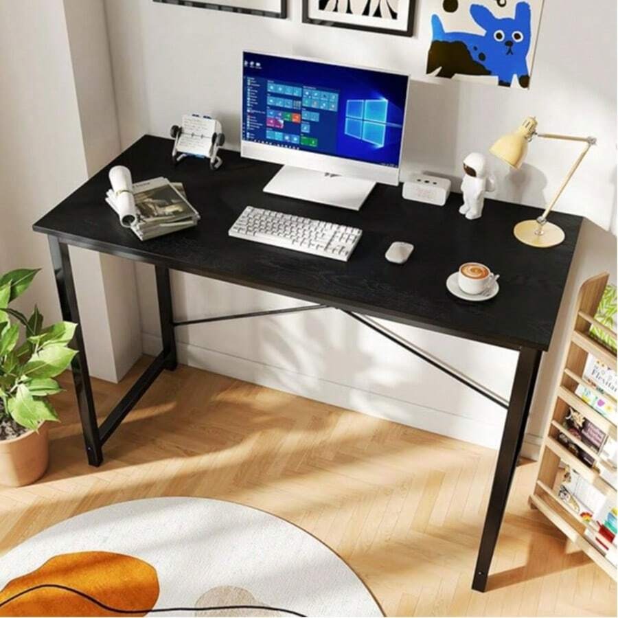 Home Office Work Table - Sweetcrispy 44 โต๊ะคอมพิวเตอร์สำหรับโฮมออฟฟิศ, โต๊ะทำงานสไตล์โมเดิร์นเรียบง่ายสำหรับห้องนอน, โต๊ะเขียนหนังสือพร้อมโครงสร้างรูปตัว X
