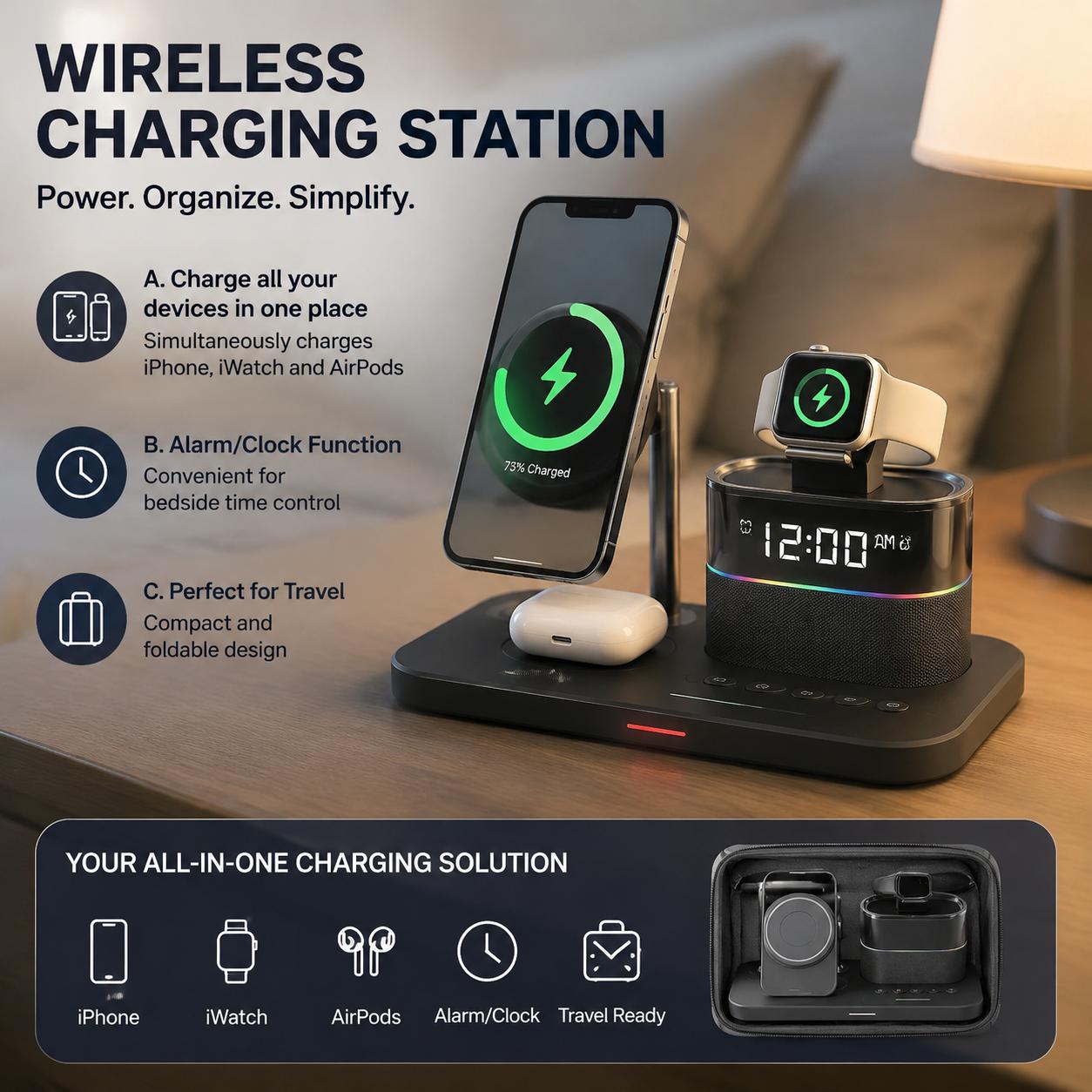 Desk Charging Station - แท่นชาร์จไร้สายแบบแม่เหล็กสำหรับโทรศัพท์ซีรีส์ 12 13 14 15 16