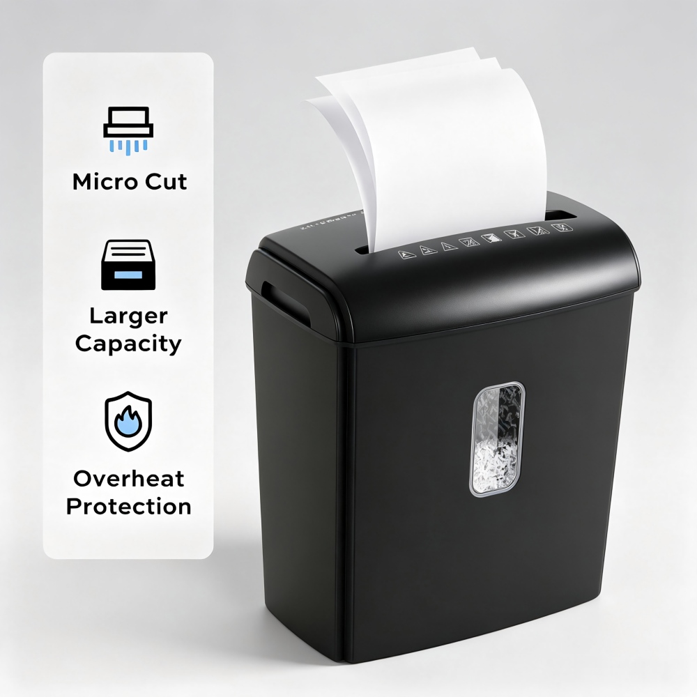 Home Office Paper Shredder - เครื่องทำลายเอกสาร Deli แบบตัดละเอียด 8 แผ่น ระดับความปลอดภัย