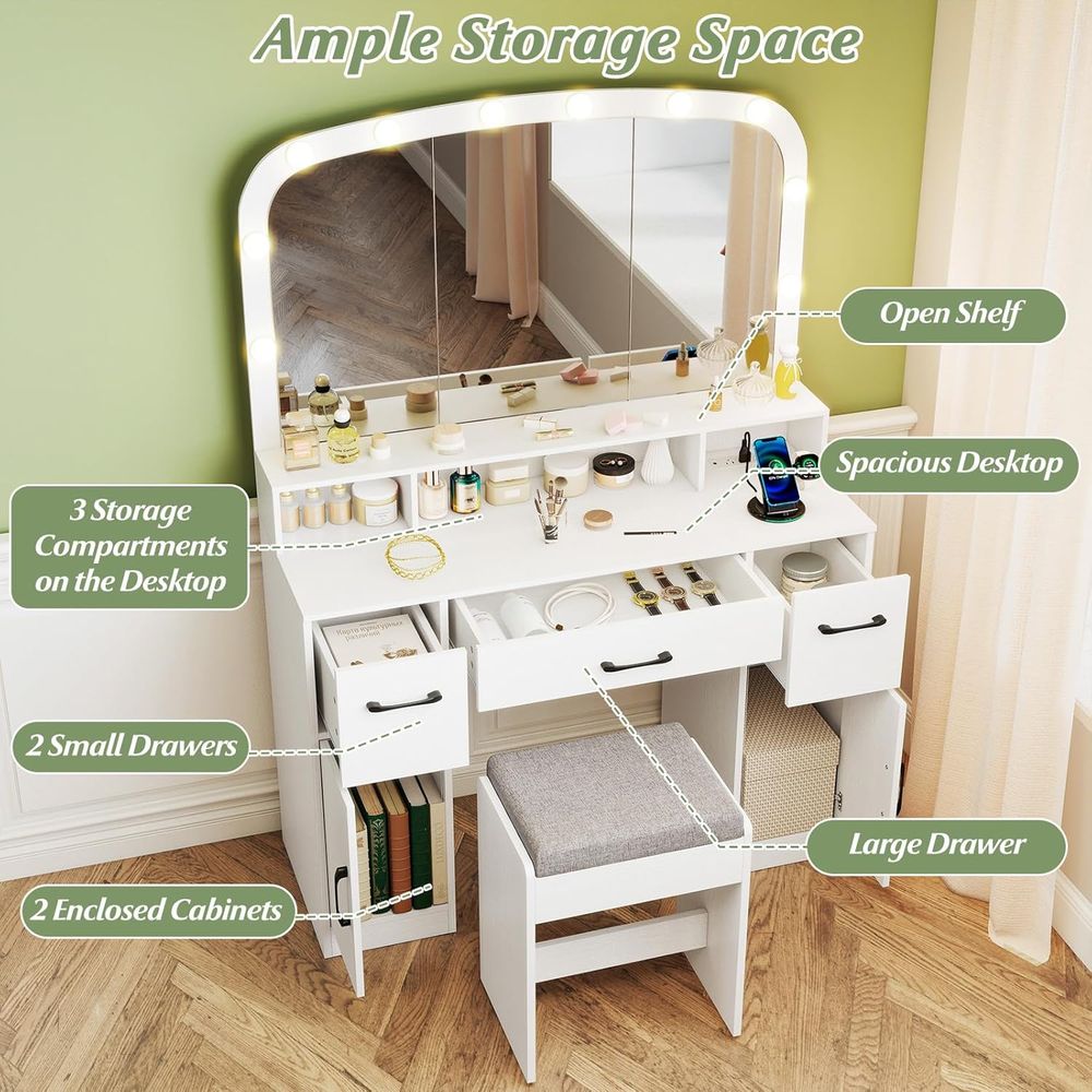 โต๊ะเครื่องแป้งกระจกโค้งขนาดให - Desk Charging Station บทวิจารณ์และราคา