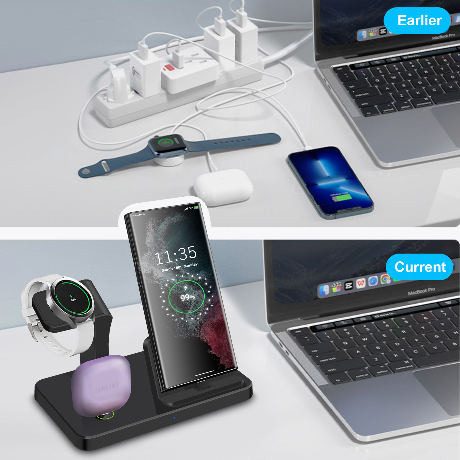 แท่นชาร์จไร้สายแบบ 3 in 1 พร้อ - Desk Charging Station บทวิจารณ์และราคา