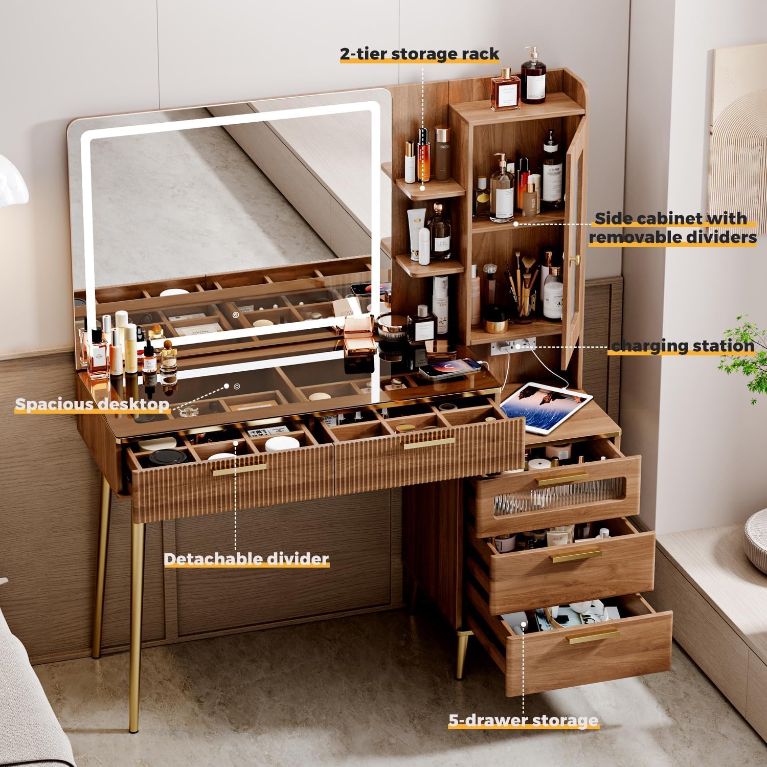 โต๊ะเครื่องแป้งในห้องนอน สีน้ำ - Desk Charging Station บทวิจารณ์และราคา