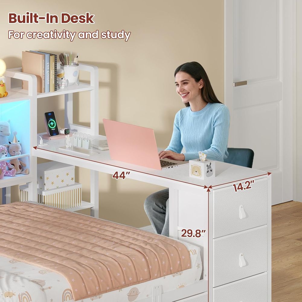 เตียงคู่ ADORNEVE พร้อมโต๊ะทำง - Desk Charging Station บทวิจารณ์และราคา